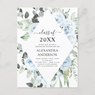 2022 Dusty Blue Graduation Floral Greenery Invitat Postcard