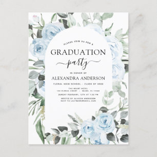 2022 Dusty Blue Graduation Floral Greenery Invitat Postcard