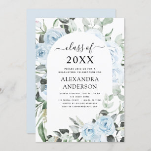 2022 Dusty Blue Graduation Floral Greenery Invitation
