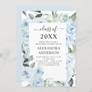 2022 Dusty Blue Graduation Floral Greenery Invitation