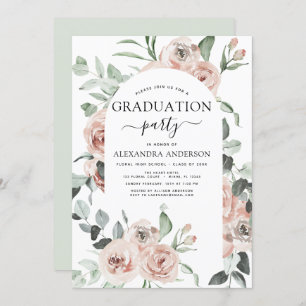2022 Dusty Pink Graduation Floral Greenery Invitat Invitation