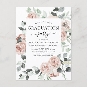 2022 Dusty Pink Graduation Floral Greenery Invitat Postcard