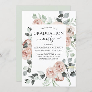 2022 Dusty Pink Graduation Floral Greenery Invitation