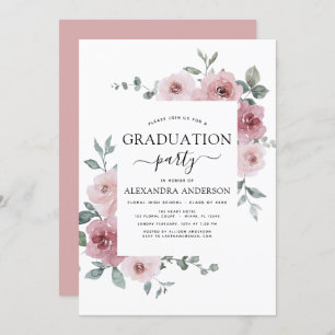 2022 Dusty Pink Graduation Floral Greenery Invitation