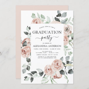2022 Dusty Pink Graduation Floral Greenery Invitation
