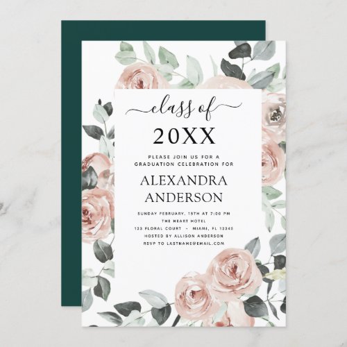 2022 Emerald Green Graduation Floral Greenery Invitation