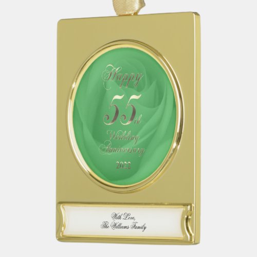 2022 Emerald Wedding 55th Anniversary Gold Plated Banner Ornament
