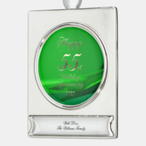 2022 Emerald Wedding 55th Anniversary Silver Plated Banner Ornament