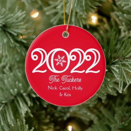 2022 Family Keepsake Bright Red Photo Christmas Ceramic Ornament