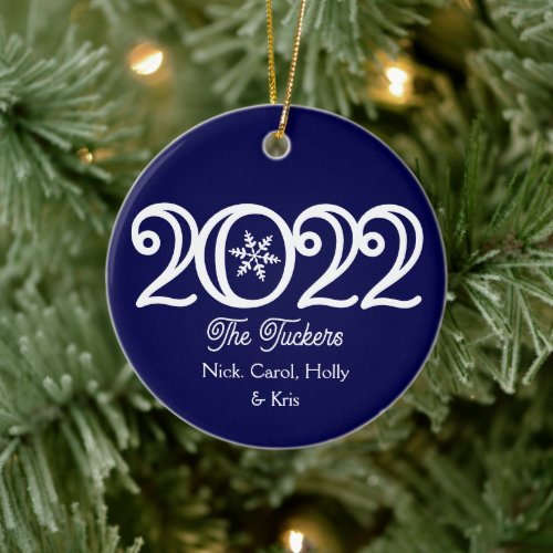2022 Family Keepsake Dark Blue Photo Christmas Ceramic Ornament