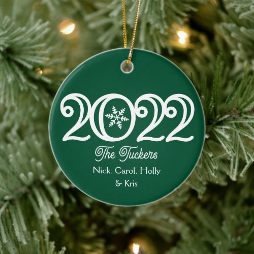 2022 Family Keepsake Dark Green Photo Christmas Ceramic Ornament
