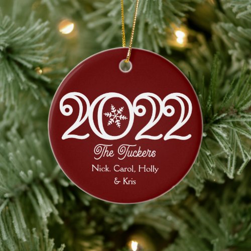 2022 Family Keepsake Dark Red Photo Christmas Ceramic Ornament