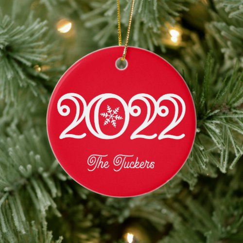 2022 Family Names Keepsake Bright Red Christmas Ceramic Ornament