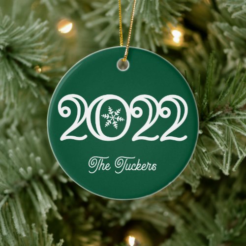2022 Family Names Keepsake Dark Green Christmas Ceramic Ornament