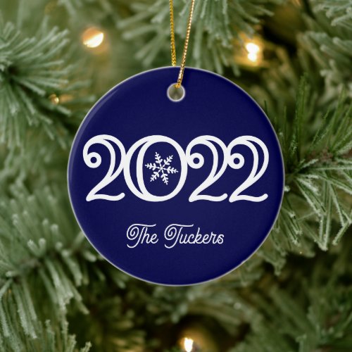 2022 Family Names Keepsake Navy Blue Christmas Ceramic Ornament