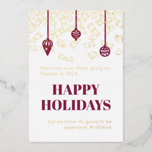 2022 Funny Raining Cash Inflation Christmas Gold Foil Holiday Card