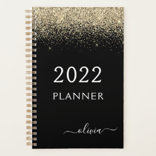 2022 Gold Black Glitter Sparkle Glam Monogram Planner