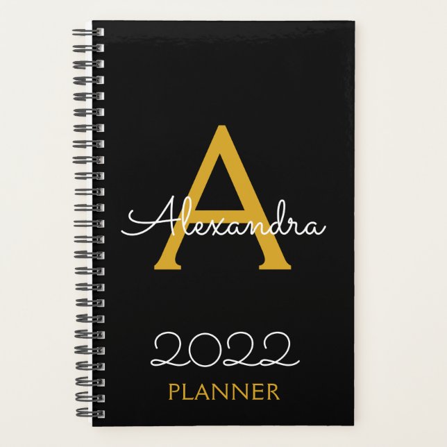 2022 Gold Black Monogram Elegant Planner (Front)