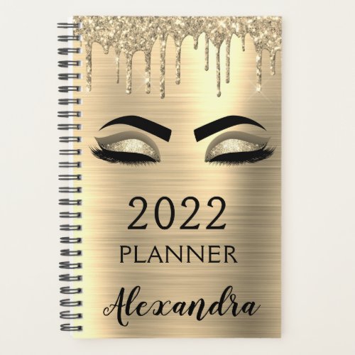 2022 Gold Glitter Sparkle Eyelashes Glam Planner