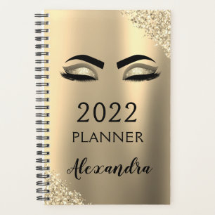 2022 Gold Glitter Sparkle Eyelashes Monogram Planner