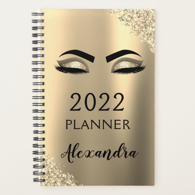 2022 Gold Glitter Sparkle Eyelashes Monogram Planner (Front)