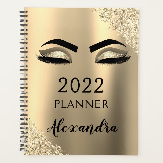 2022 Gold Glitter Sparkle Eyelashes Monogram Planner (Front)