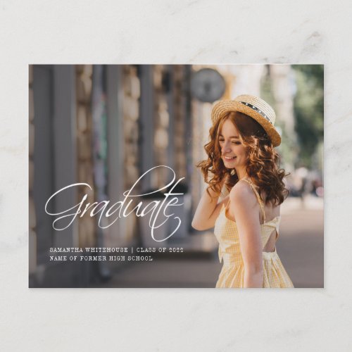 2022 Grad Minimalist Photo Script Graduation Announcement Postcard