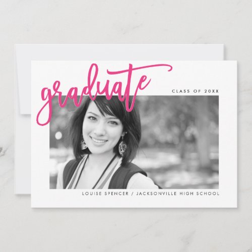 2022 GRADUATE modern lettered overlay bright pink Thank You Card