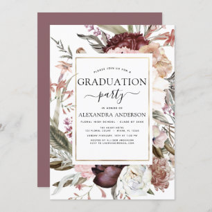 2022 Graduation Boho Dusty Pink Burgundy Invitation