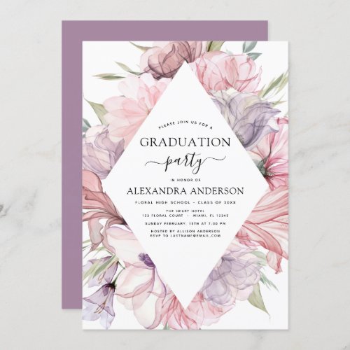 2022 Graduation Boho Dusty Pink Purple Invitation