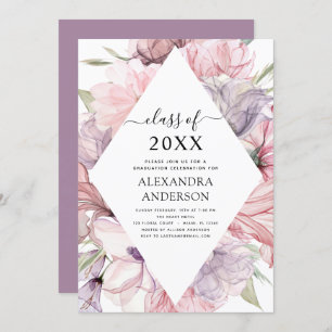 2022 Graduation Boho Dusty Pink Purple Invitation
