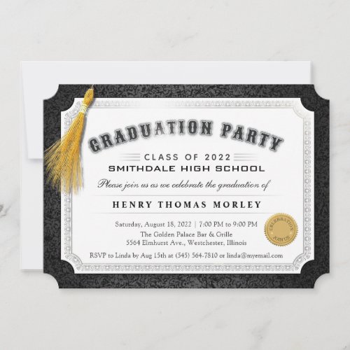 2022 Graduation Diploma Black  White Invite