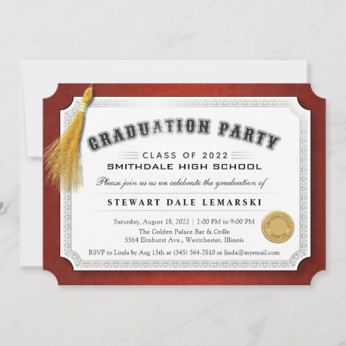 2022 Graduation Diploma Maroon  Gold Invite