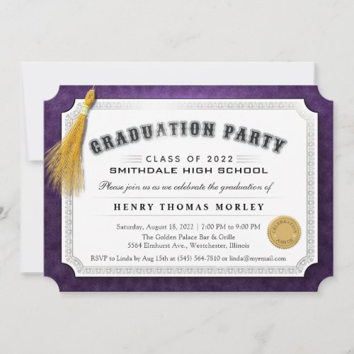 2022 Graduation Diploma Purple  White Invite
