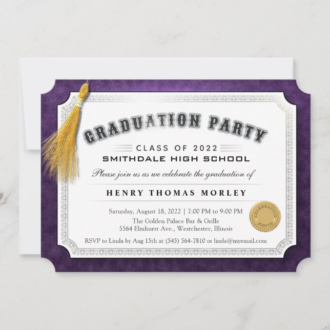 2022 Graduation Diploma Purple & White Invite (Front)