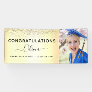 2022 Graduation Glitter Gold Black Banner
