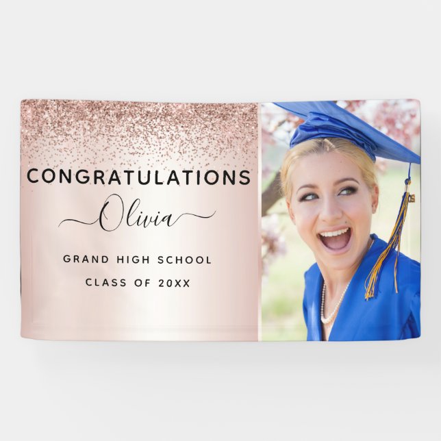 2022 Graduation Glitter Rose Gold Blush Pink Banner (Horizontal)