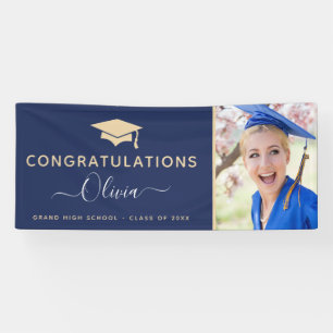 2022 Graduation Navy Blue Gold High School College Banner