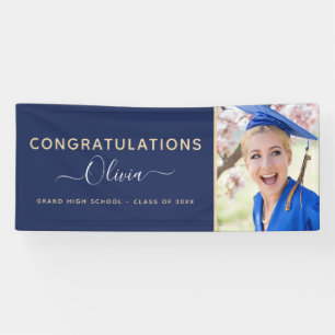 2022 Graduation Navy Blue Gold High School College Banner