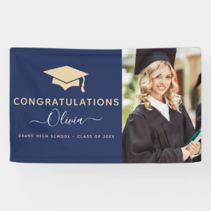 2022 Graduation Navy Blue Gold High School College Banner