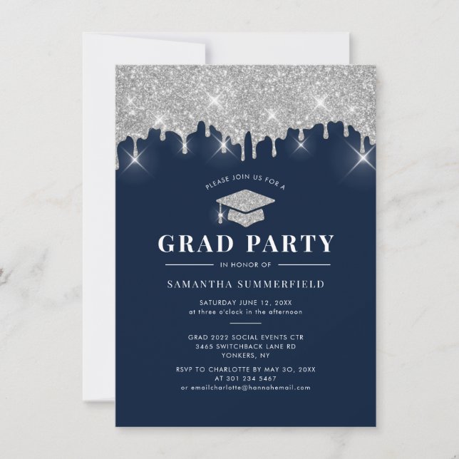 2022 Graduation Navy Silver Glitter Grad Party (Front)