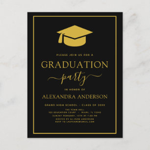 2022 Graduation Party Black Gold Modern Elegant In Postcard