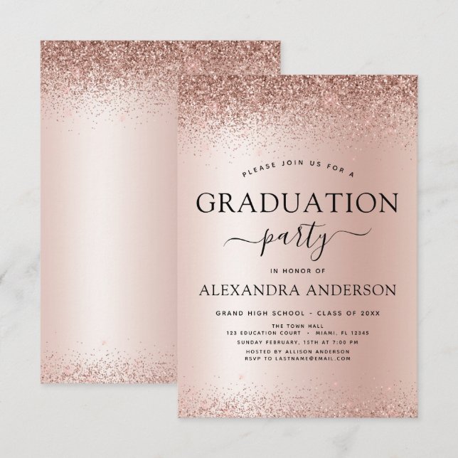 2022 Graduation Party Glitter Rose Gold Blush Pink Invitation (Front/Back)