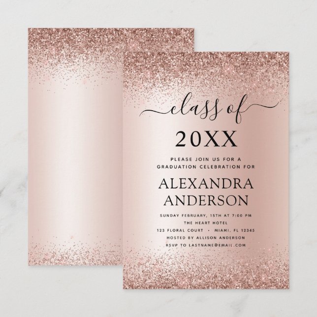 2022 Graduation Party Glitter Rose Gold Blush Pink Invitation (Front/Back)