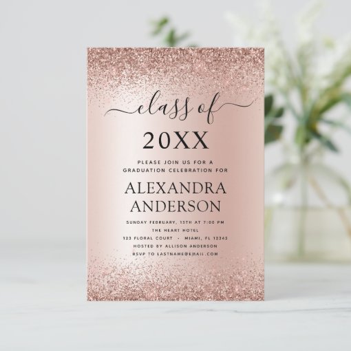 2022 Graduation Party Glitter Rose Gold Blush Pink Invitation | Zazzle