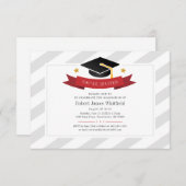 2022 Graduation Party Grad Cap Red Gold Silver Invitation (Front/Back)