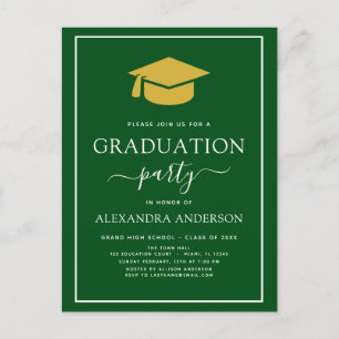 2022 Graduation Party Green Gold Modern Elegant In Postcard