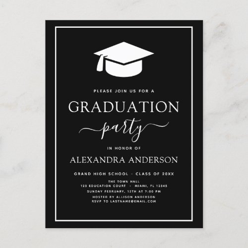 2022 Graduation Party Modern Elegant Black White I Postcard