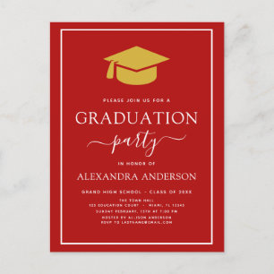 2022 Graduation Party Red Gold Color Option Invita Postcard