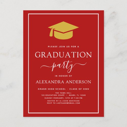 2022 Graduation Party Red Gold Color Option Invita Postcard